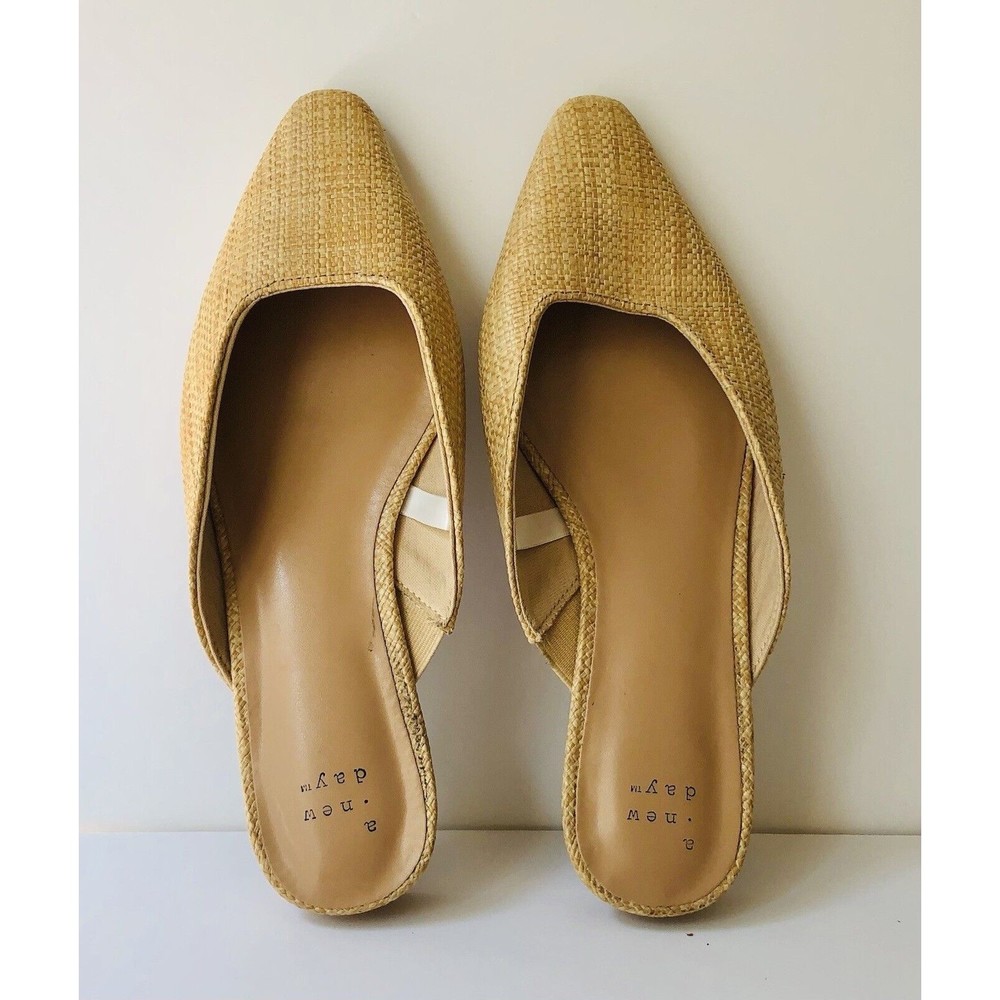 A NEW DAY 8.5 WOMEN'S RAFFIA MULES SLIDES  FLAT SLIP-ON